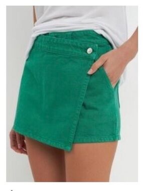 GREY LAB Green Wrap Skort Shorts